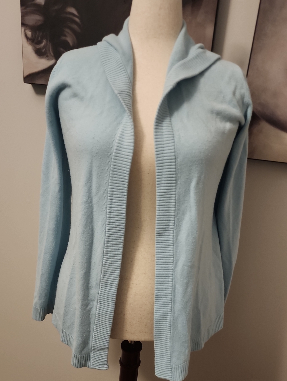 New York & Company Light Blue Hooded Open-Front Cardigan L